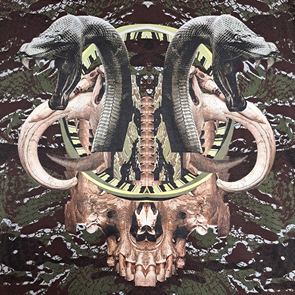 Marcelo Burlon County of Milan Snake and Skull Tee in Brown and Olive